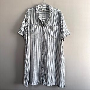 Universal Thread Linen Blend Striped Button Front Shirt Dress Womens Large